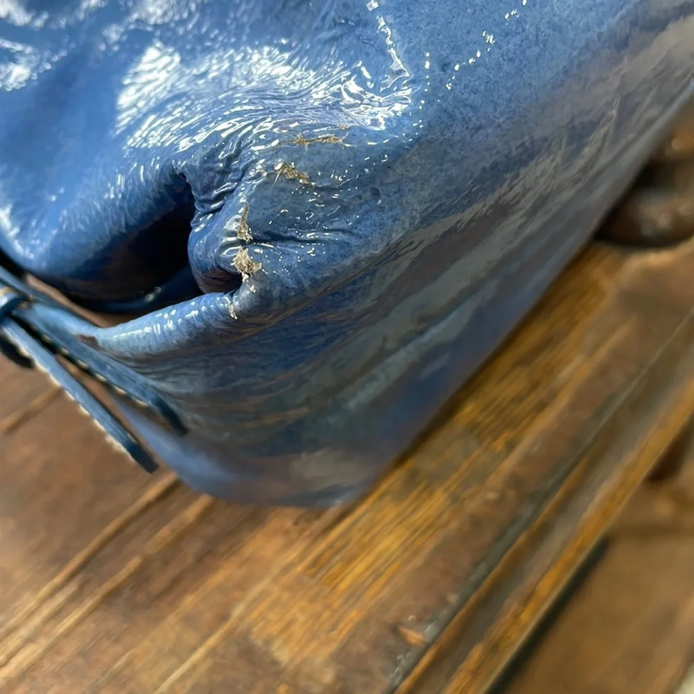 Dooney & Bourke VTG Patent Leather Blue/Purple Satchel - Picture 7 of 13